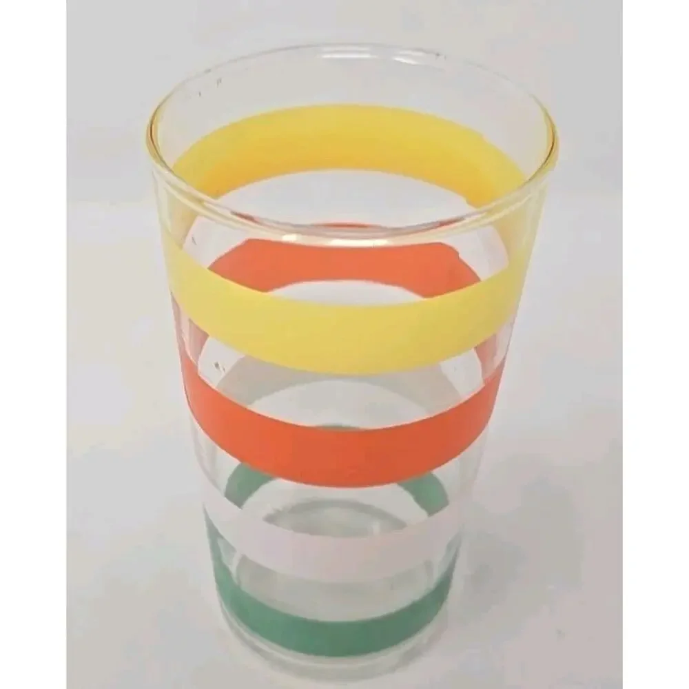 Vintage‎ Juice Glasses Yellow Orange White Green Stripe U186